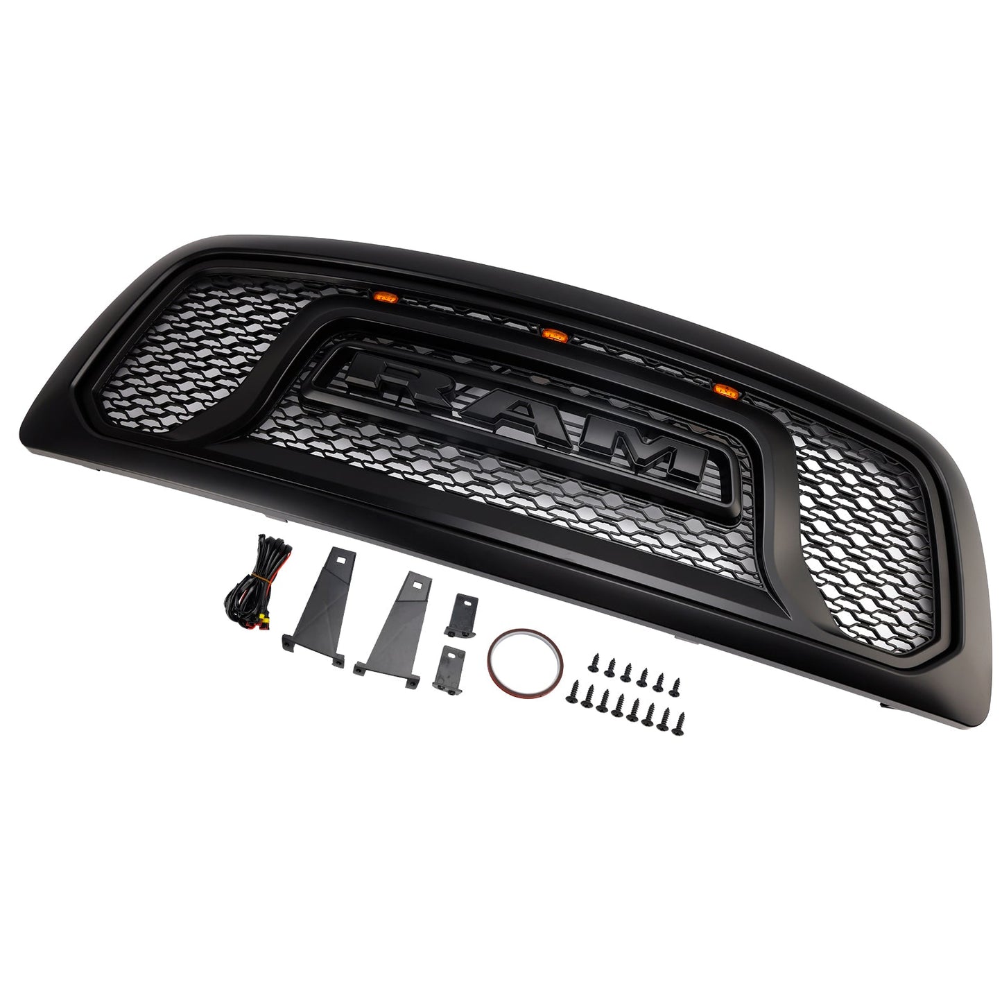2009-2012 Dodge Ram 1500 Black Front Bumper Grill Grille W/ Led Light