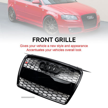 Audi A3 / S3 8P 2004 2005 2006 2007 2008 RS3 Honeycomb Grille Black Front Bumper Grill With Ring Emblem