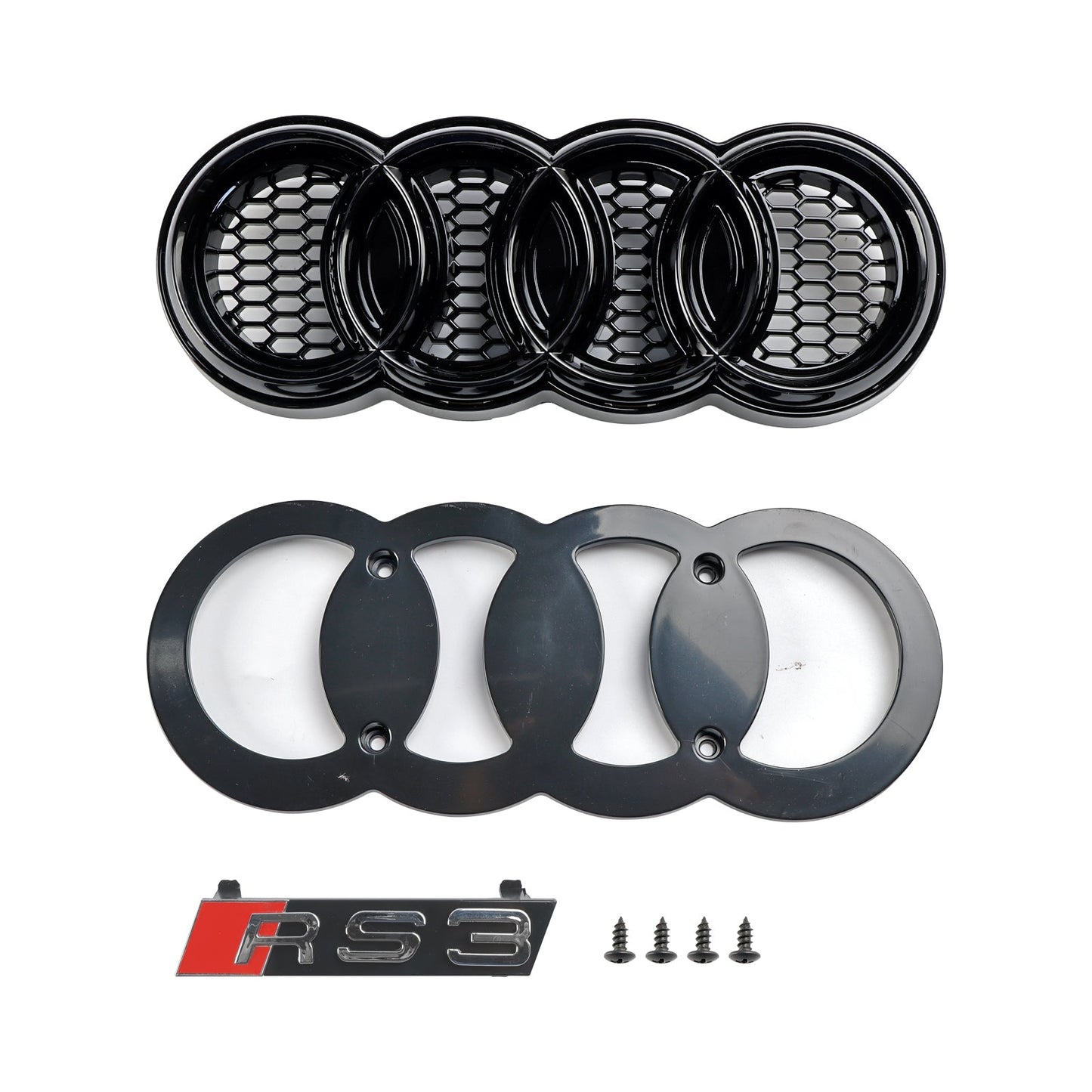 Audi A3 / S3 8P 2004 2005 2006 2007 2008 RS3 Honeycomb Grille Black Front Bumper Grill With Ring Emblem