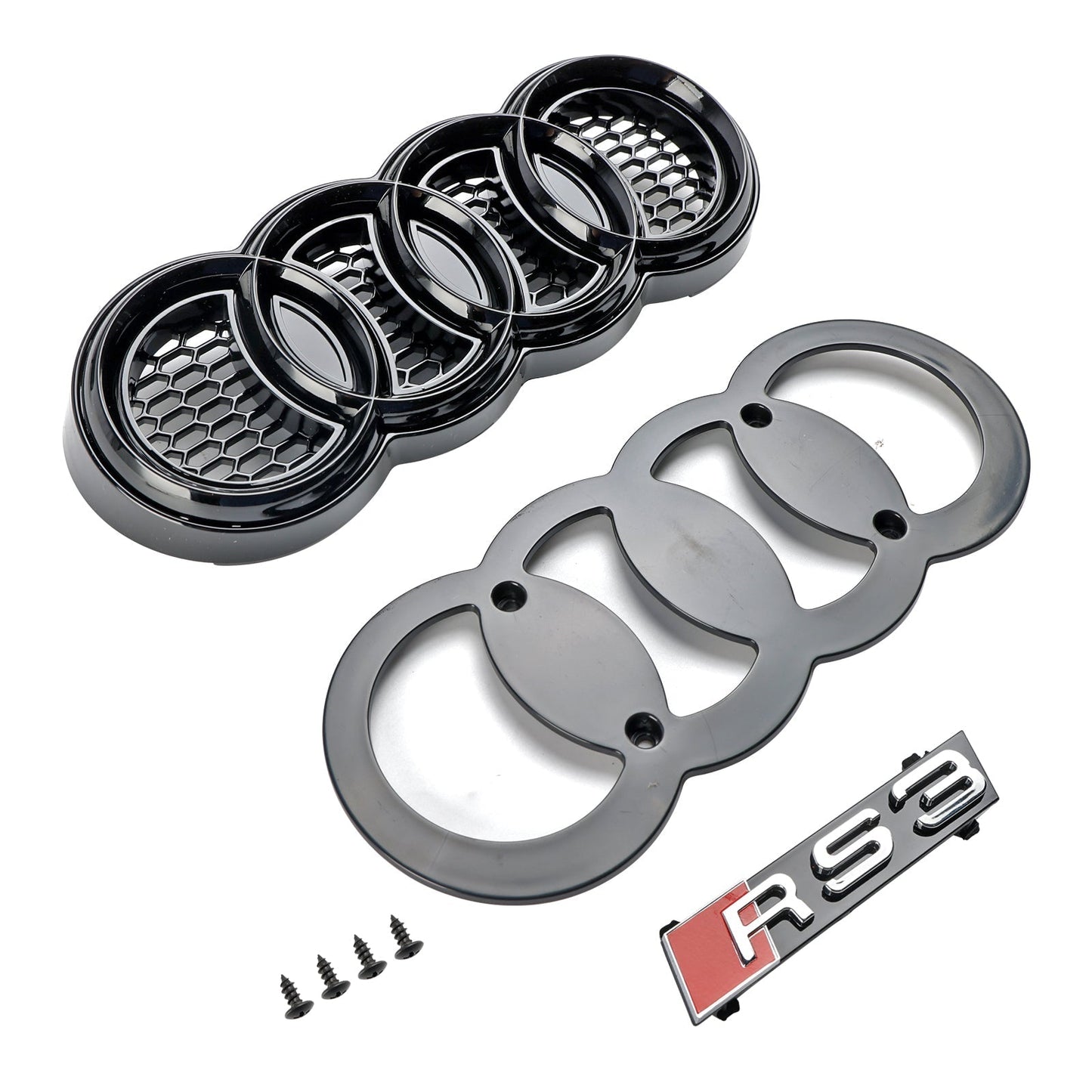Audi A3 / S3 8P 2004 2005 2006 2007 2008 RS3 Honeycomb Grille Black Front Bumper Grill With Ring Emblem