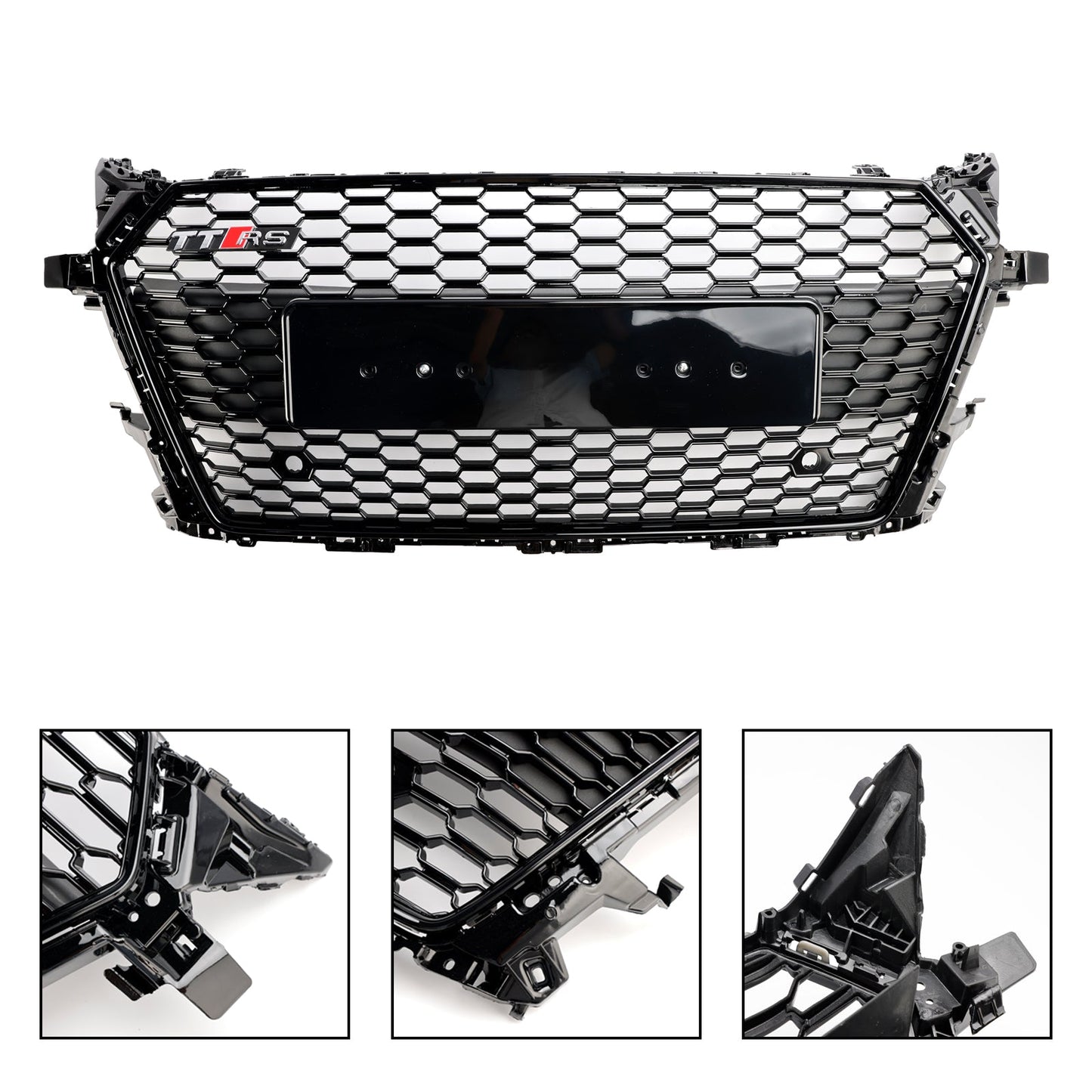 TTRS Style Honeycomb Grille For Audi TT / TTS MK3 FV 2014-2023 Front Bumper Glossy Black Grill