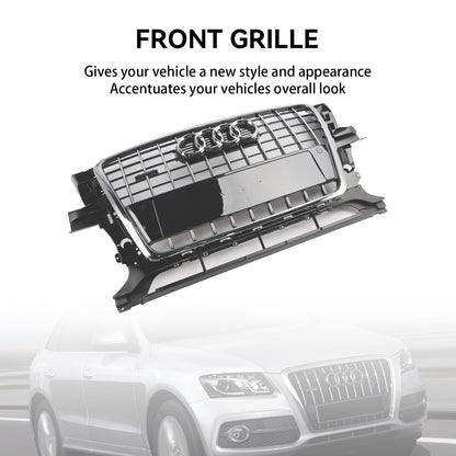 2009-2012 Audi Q5 / SQ5 Front Grille Chrome Slat Style Quattro Bumper Replacement Grill W/ Ring Emblem