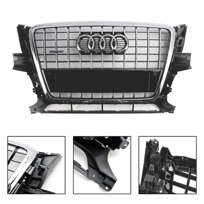 2009-2012 Audi Q5 / SQ5 Front Grille Chrome Slat Style Quattro Bumper Replacement Grill W/ Ring Emblem