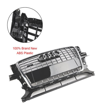 2009-2012 Audi Q5 / SQ5 Front Grille Chrome Slat Style Quattro Bumper Replacement Grill W/ Ring Emblem