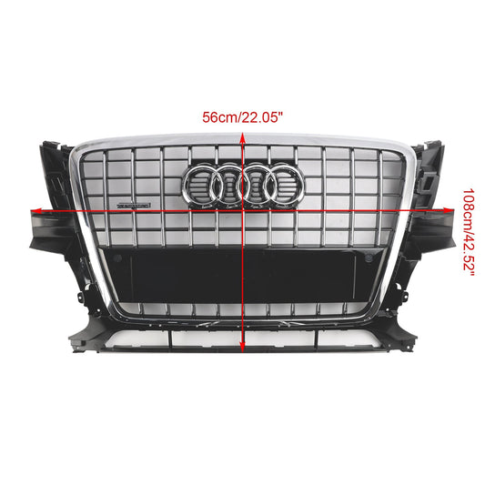 Audi Q5 2009-2012 Front Bumper Horizontal Slat Grill Chrome Grille W/ Ring Emblem