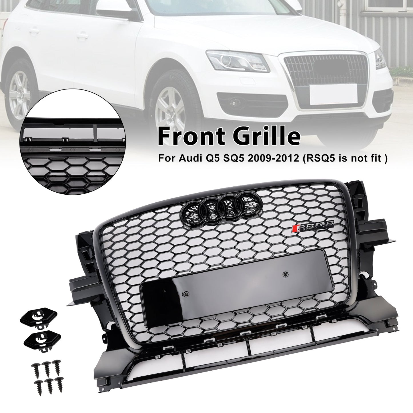2009-2012 Audi Q5/Q5 Sline To RSQ5 Honeycomb Style Grill Front Bumper Replacement Grill