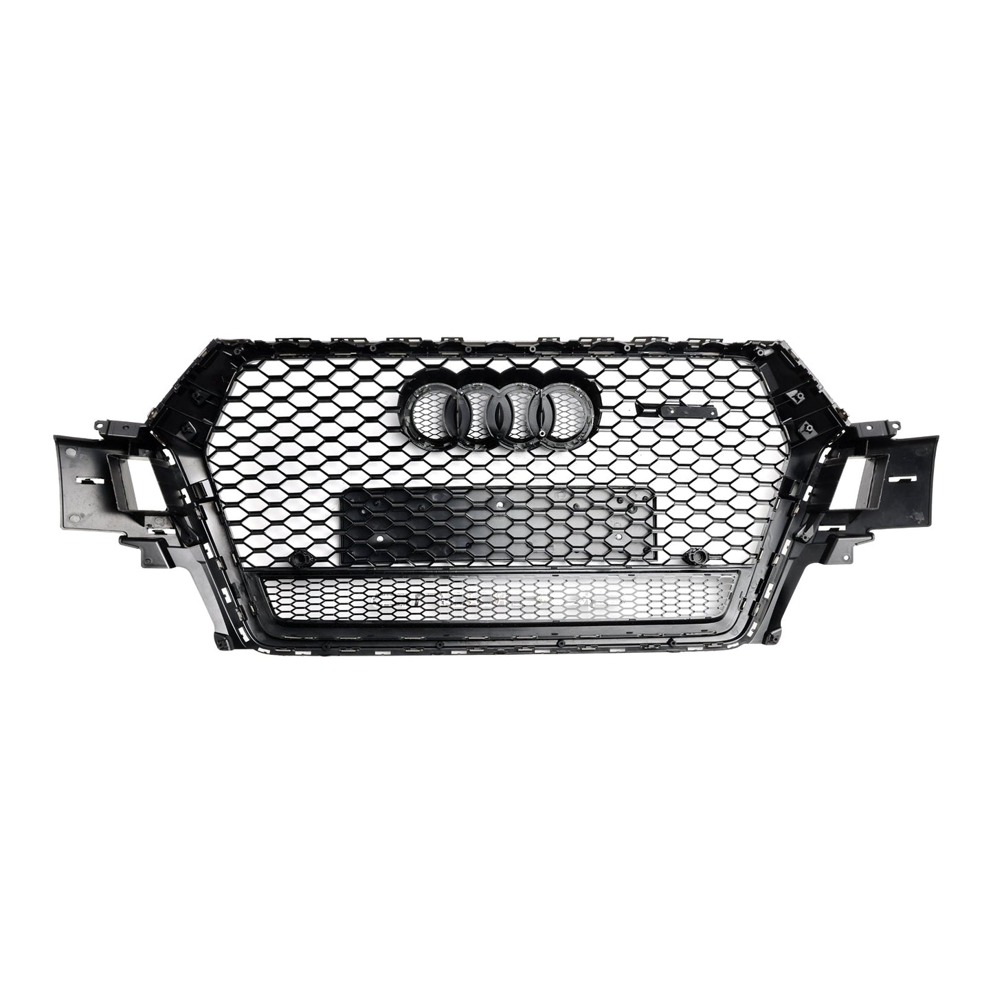 RSQ7 Honeycomb Quattro Grille For 2016-2019 Audi Q7 / Q7 Sline / SQ7 Glossy Black Front Bumper Grill W/ Ring Emblem