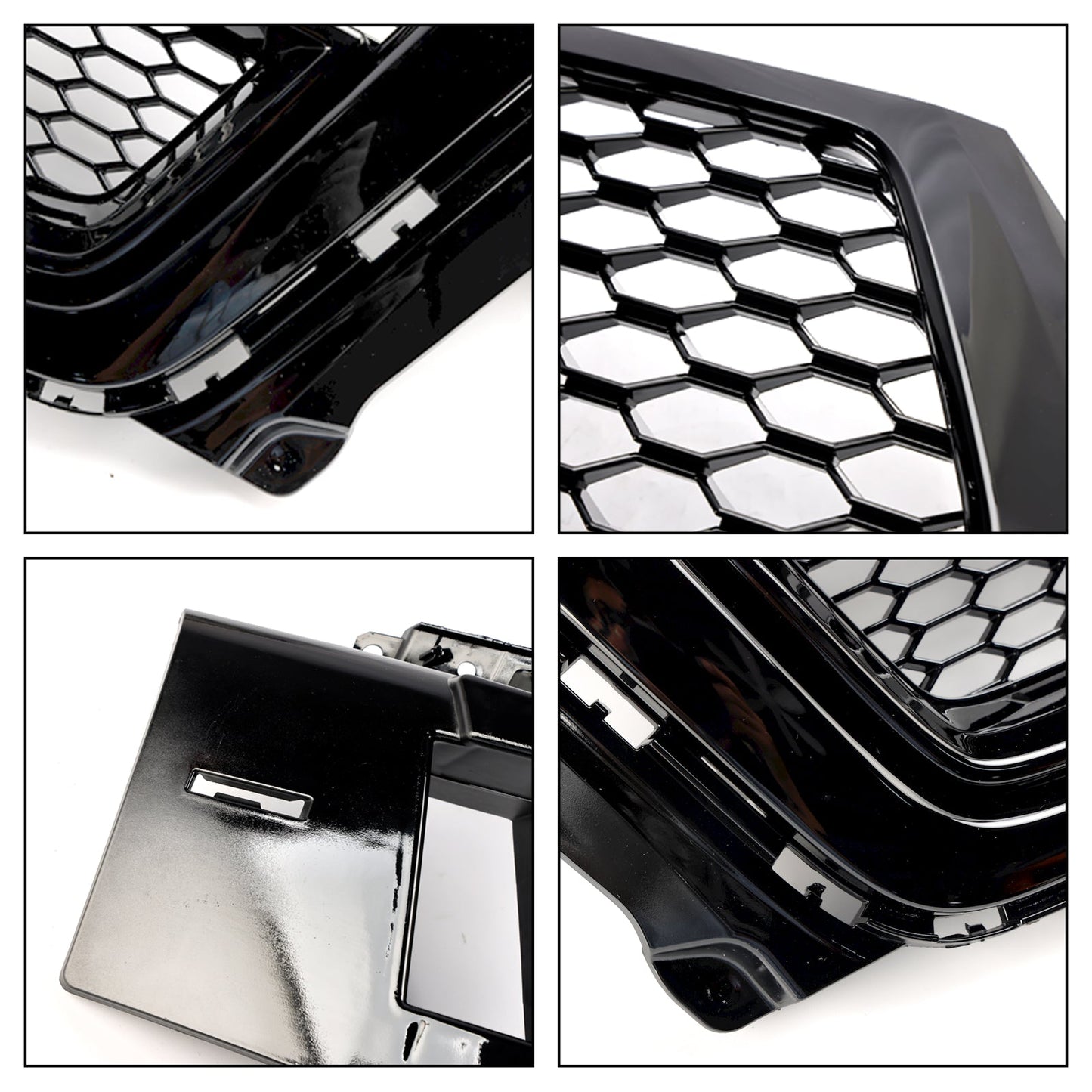 RSQ7 Honeycomb Quattro Grille For 2016-2019 Audi Q7 / Q7 Sline / SQ7 Glossy Black Front Bumper Grill W/ Ring Emblem