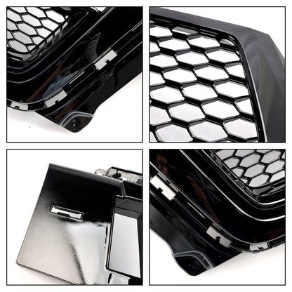 RSQ7 Honeycomb Quattro Grille For 2016-2019 Audi Q7 / Q7 Sline / SQ7 Glossy Black Front Bumper Grill W/ Ring Emblem