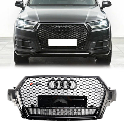 Audi Q7 / Q7 Sline / SQ7 2016-2019 RSQ7 Style Front Bumper Honeycomb Mesh Grill Gloss Black Grille