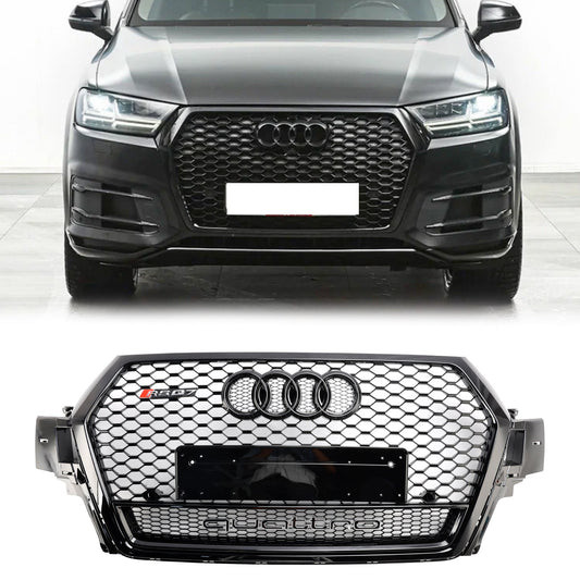 Audi Q7 / Q7 Sline / SQ7 2016-2019 RSQ7 Style Front Bumper Honeycomb Mesh Grill Gloss Black Grille