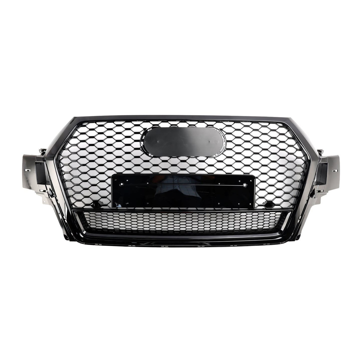RSQ7 Honeycomb Quattro Grille For 2016-2019 Audi Q7 / Q7 Sline / SQ7 Glossy Black Front Bumper Grill W/ Ring Emblem