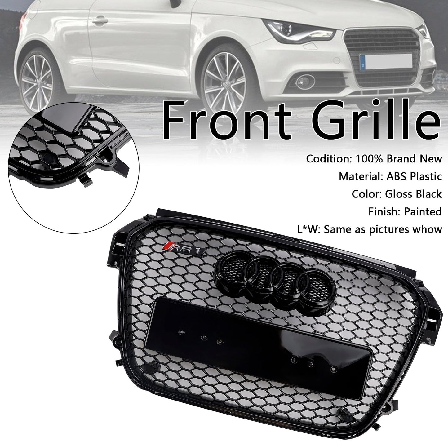 2010-2014 Audi A1 S1 Gloss Black Front Honeycomb Bumper Grill Grille