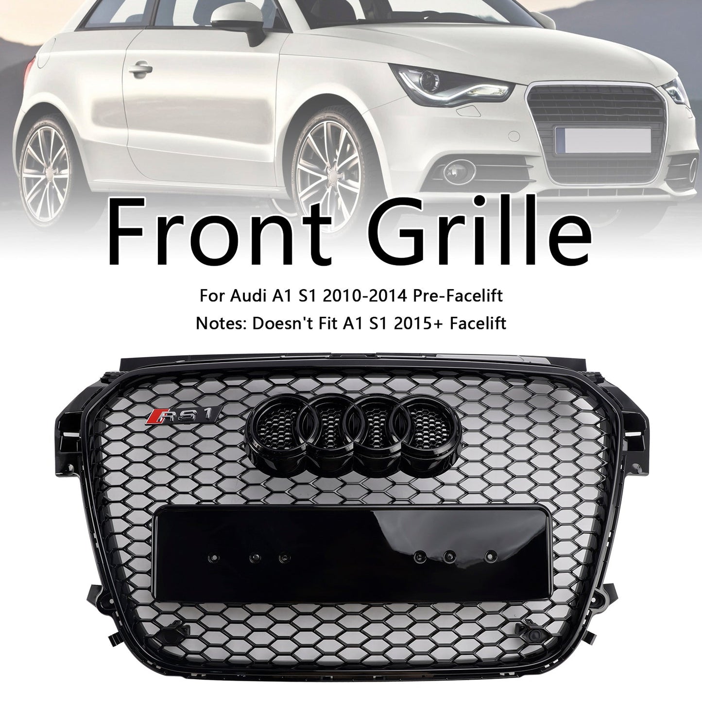 Audi A1 / A1 Sline 2010 2012 2013 2014 2015 RS Honeycomb Grille Front Grille Air Intake Radiator Black Hex Mesh Grill