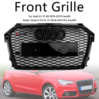 Audi A1 / A1 Sline / S1 8X 2014 2015 2016 2017 2018 2019 Honeycomb / Slat Front Grille Air Intake Radiator Black RS Grill W/ Audi Rings