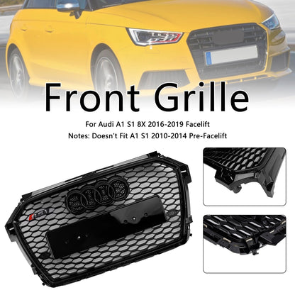 Audi A1 / A1 Sline / S1 8X 2014 2015 2016 2017 2018 2019 Honeycomb / Slat Front Grille Air Intake Radiator Black RS Grill W/ Audi Rings