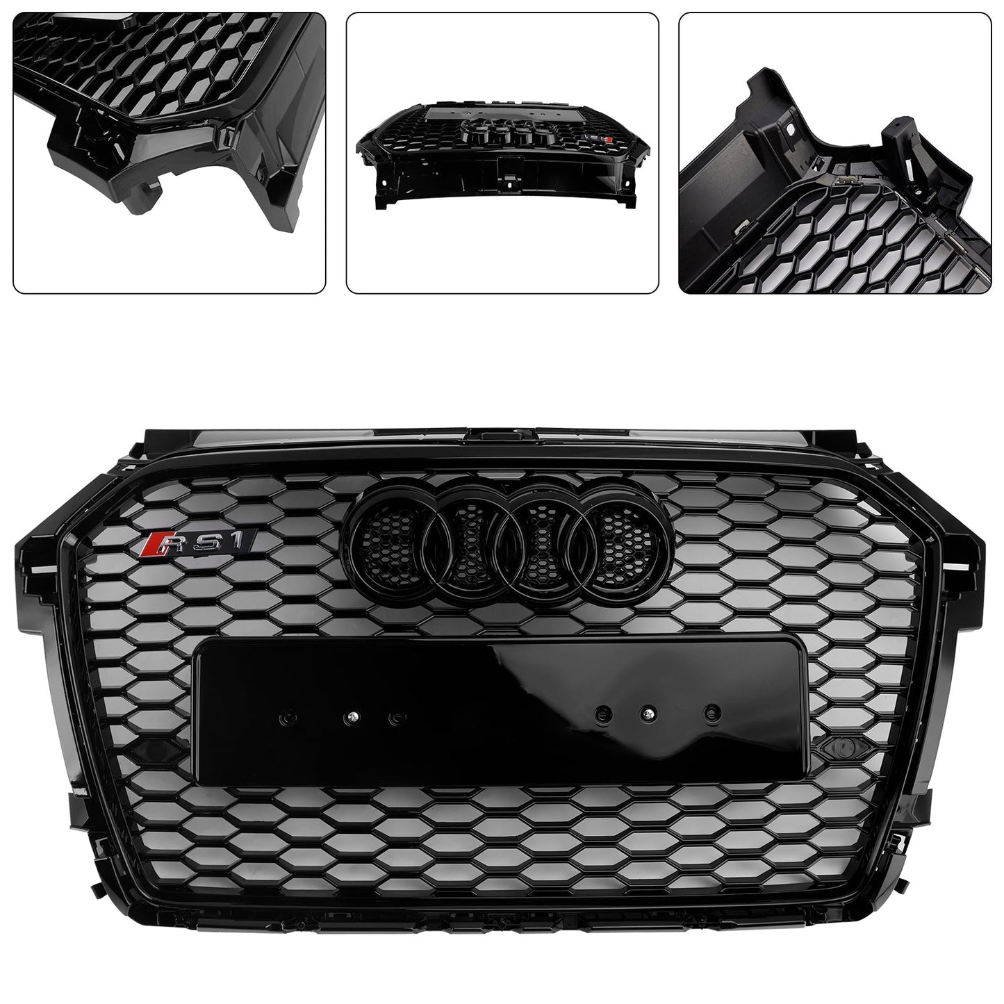 Audi A1 / A1 Sline / S1 8X 2014 2015 2016 2017 2018 2019 Honeycomb / Slat Front Grille Air Intake Radiator Black RS Grill W/ Audi Rings