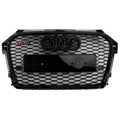 Audi A1 / A1 Sline / S1 8X 2014 2015 2016 2017 2018 2019 Honeycomb / Slat Front Grille Air Intake Radiator Black RS Grill W/ Audi Rings