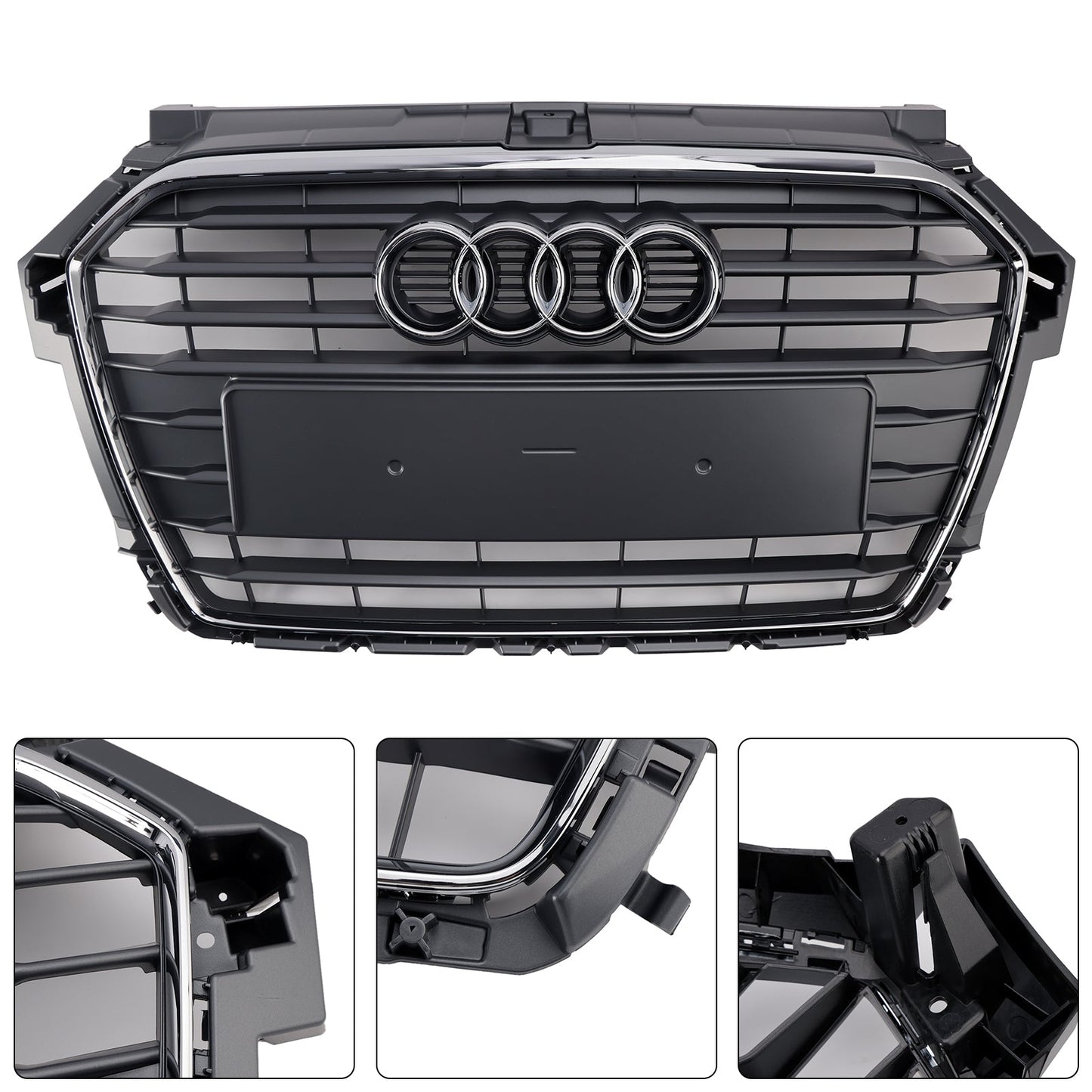 Audi A1 / A1 Sline / S1 8X 2014 2015 2016 2017 2018 2019 Honeycomb / Slat Front Grille Air Intake Radiator Black RS Grill W/ Audi Rings