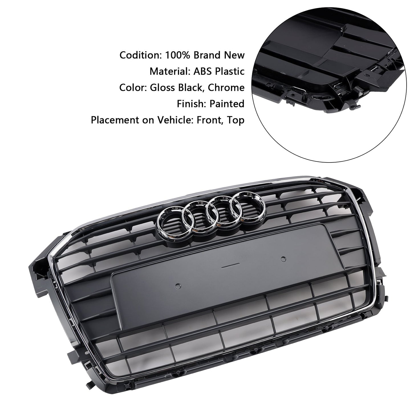 Audi A1 / A1 Sline / S1 8X 2014 2015 2016 2017 2018 2019 Honeycomb / Slat Front Grille Air Intake Radiator Black RS Grill W/ Audi Rings