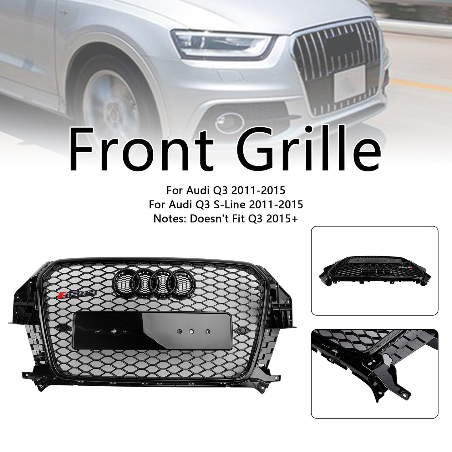 2011-2015 Audi Q3 RSQ3 Style Gloss Black Front Honeycomb Mesh Grille 5060531048501