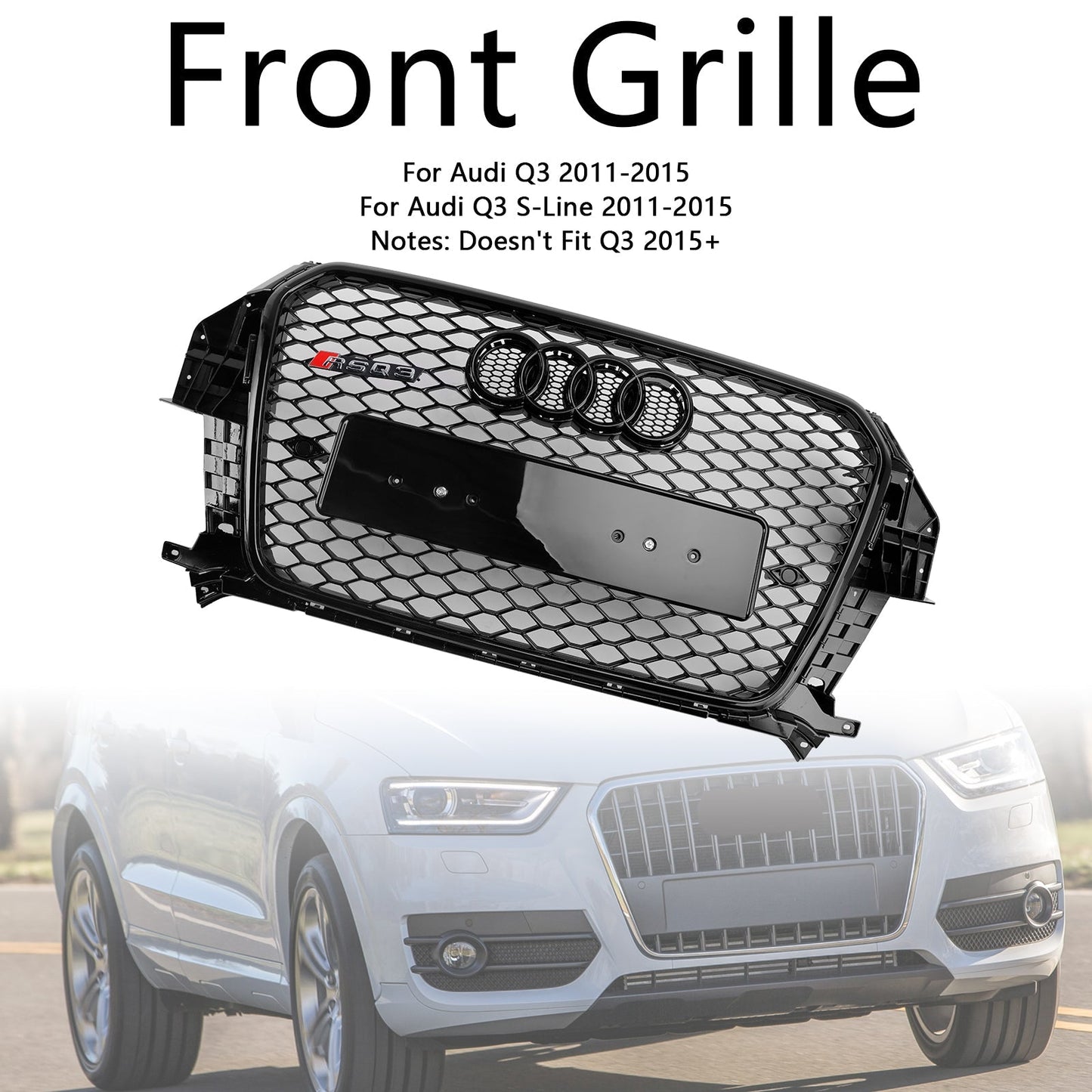 2011-2015 Audi Q3 RSQ3 Style Gloss Black Front Honeycomb Mesh Grille 5060531048501