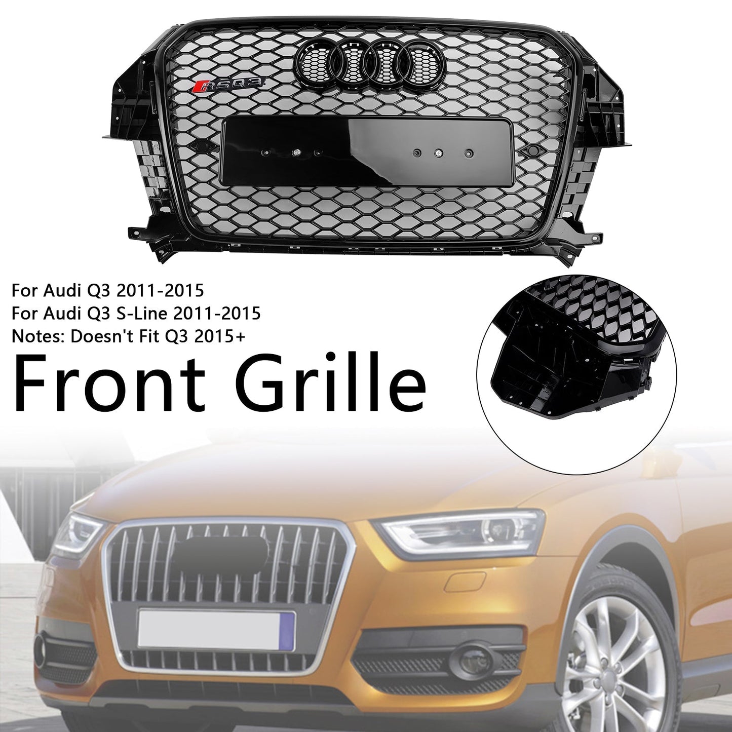 2011-2015 Audi Q3 RSQ3 Style Gloss Black Front Honeycomb Mesh Grille 5060531048501
