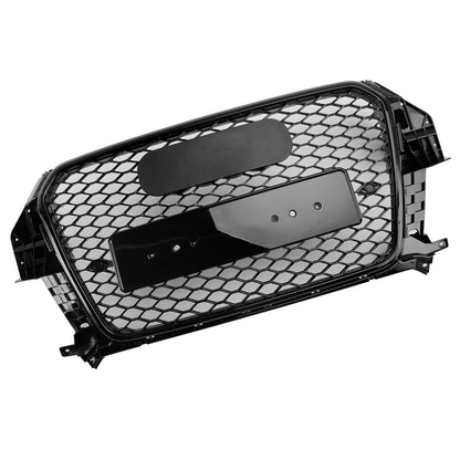 RSQ3 Style Honeycomb Grille For 2011-2014 Audi Q3 Front Bumper Black Grille W/ Ring Emblem