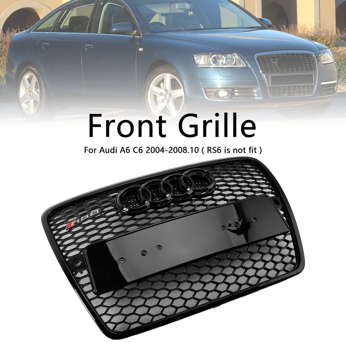 2004-2008 Audi A6 C6 Pre-Facelift Black Front Honeycomb Bumper Grill Grille
