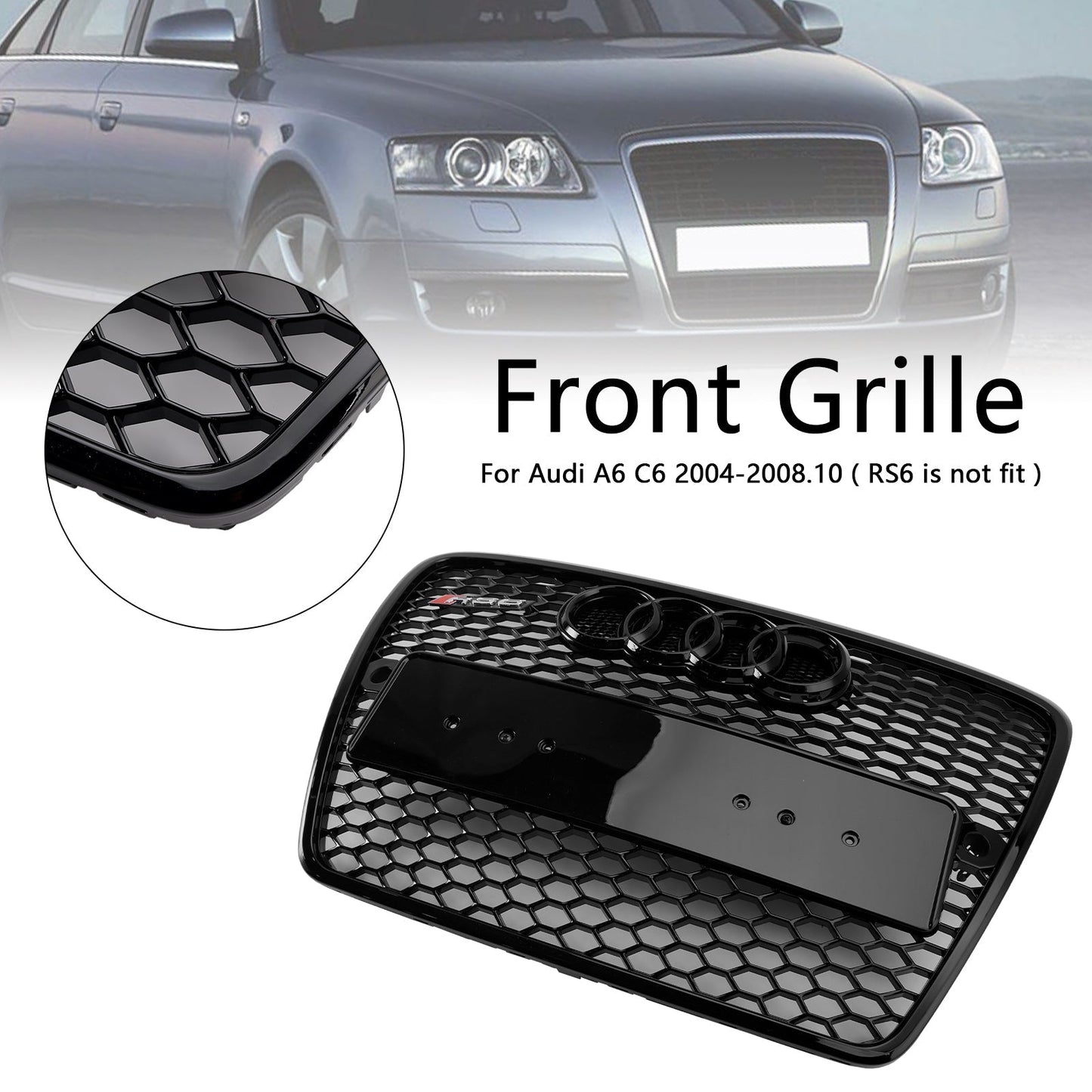 2004-2008 Audi A6 C6 Pre-Facelift Black Front Honeycomb Bumper Grill Grille