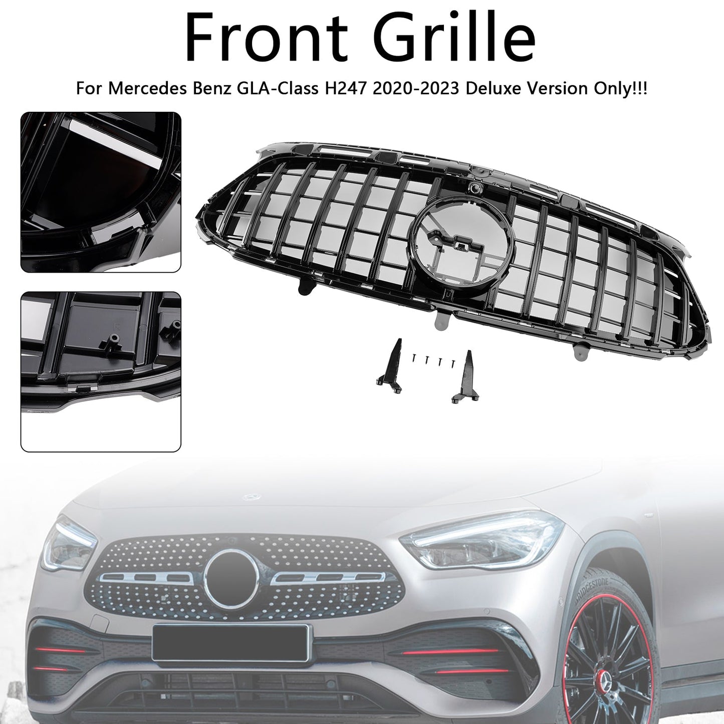 Mercedes Benz GLA AMG Line 2020-2023 Front Glossy Black Grill GTR Style Upper Bumper Panamericana Grille