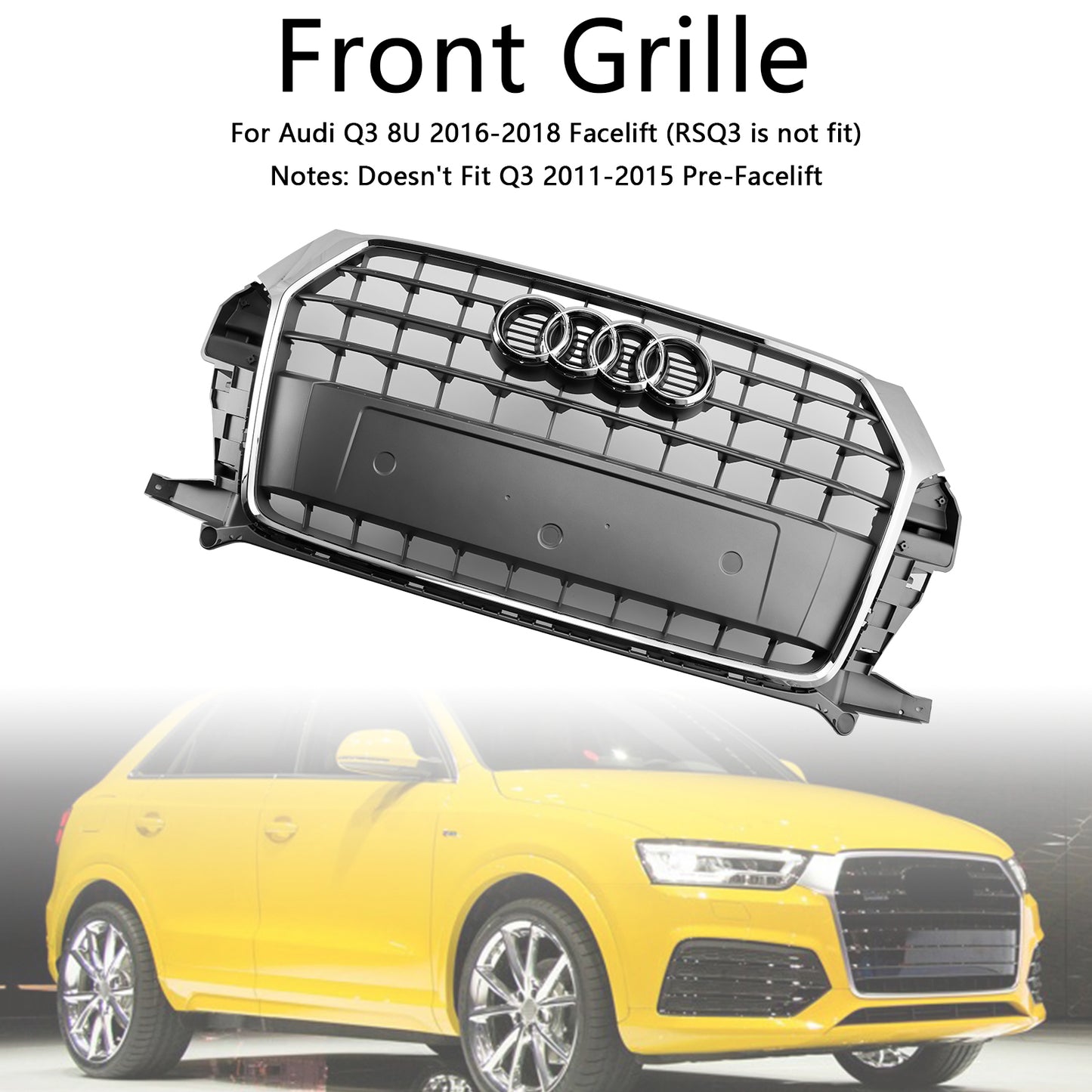 Audi Q3 8U 2016-2018 Facelift Chrome Front Bumper Grill Grille 8U0853653M
