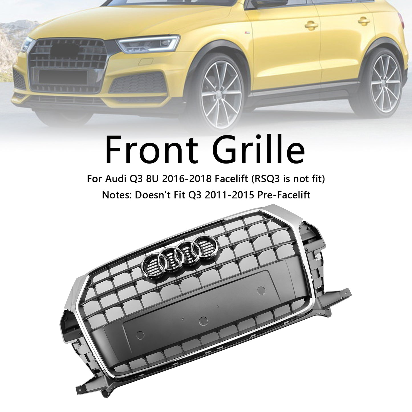 Audi Q3 8U 2016-2018 Facelift Chrome Front Bumper Grill Grille 8U0853653M