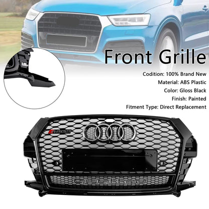 2016-2018 Audi Q3 / SQ3 RSQ3 Style Honeycomb Grill Front  Bumper Replacement Black Grille W/ Ring Embelm