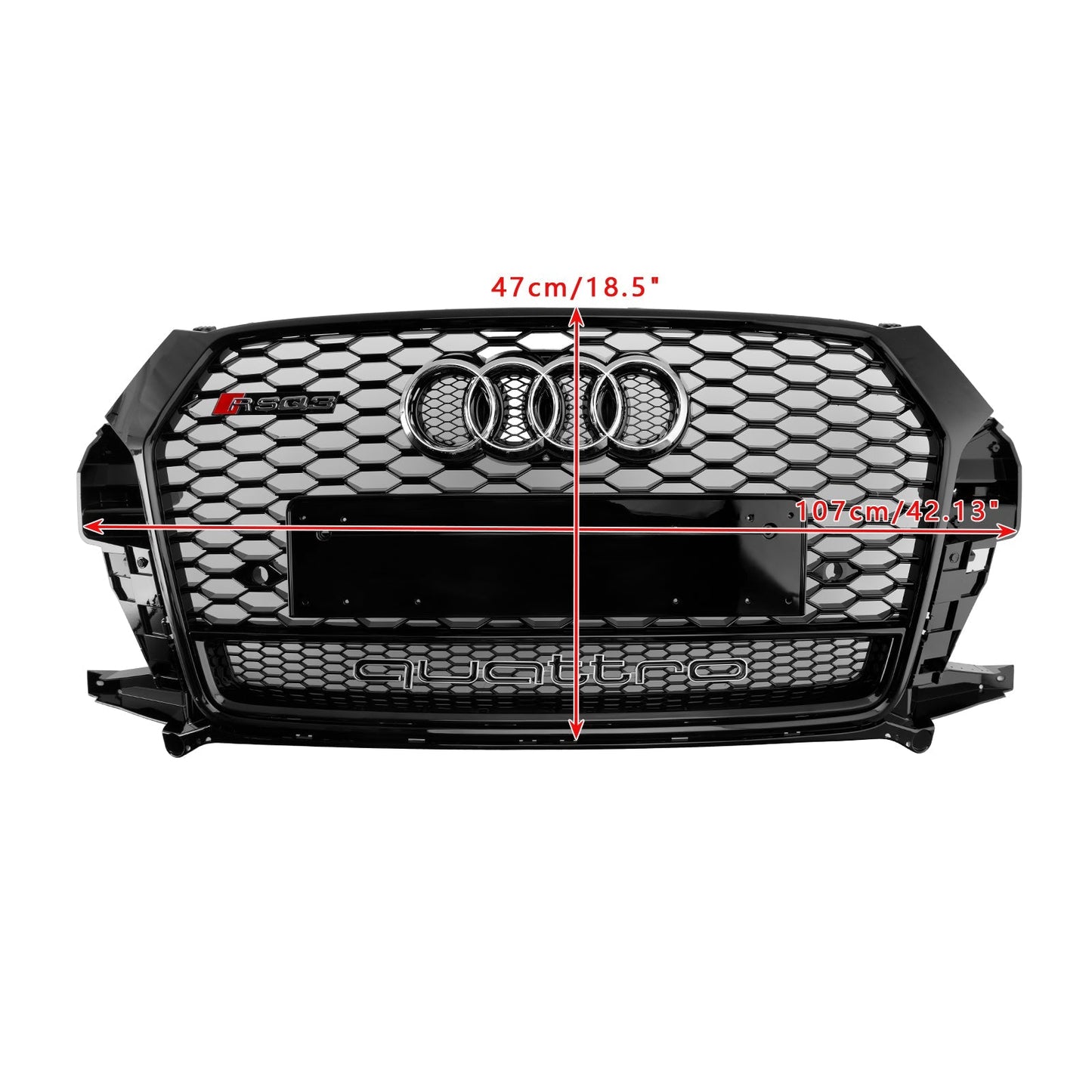 Audi Q3 / SQ3 2016-2018 RSQ3 Style Honeycomb Grill Front  Bumper Replacement Black Grille W/ Ring Embelm