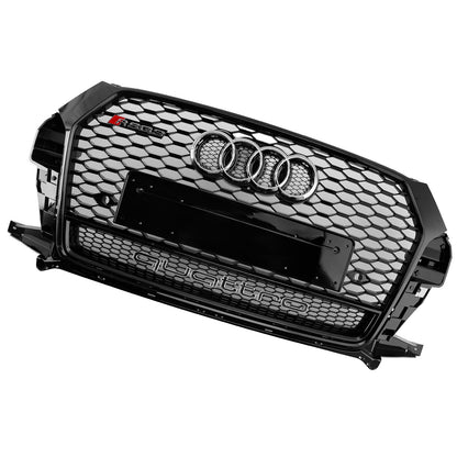 Audi Q3 / SQ3 2016-2018 RSQ3 Style Honeycomb Grill Front  Bumper Replacement Black Grille W/ Ring Embelm