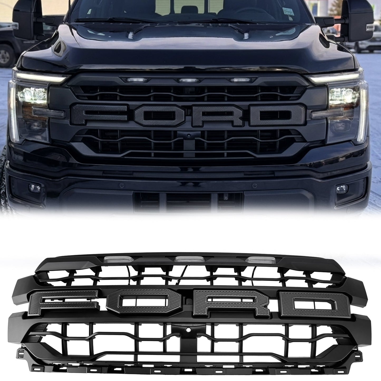 2024-2026 Ford F150 Lariat / King Ranch / Platinum Raptor Style Grille Front Bumper Black Grille W/ LED