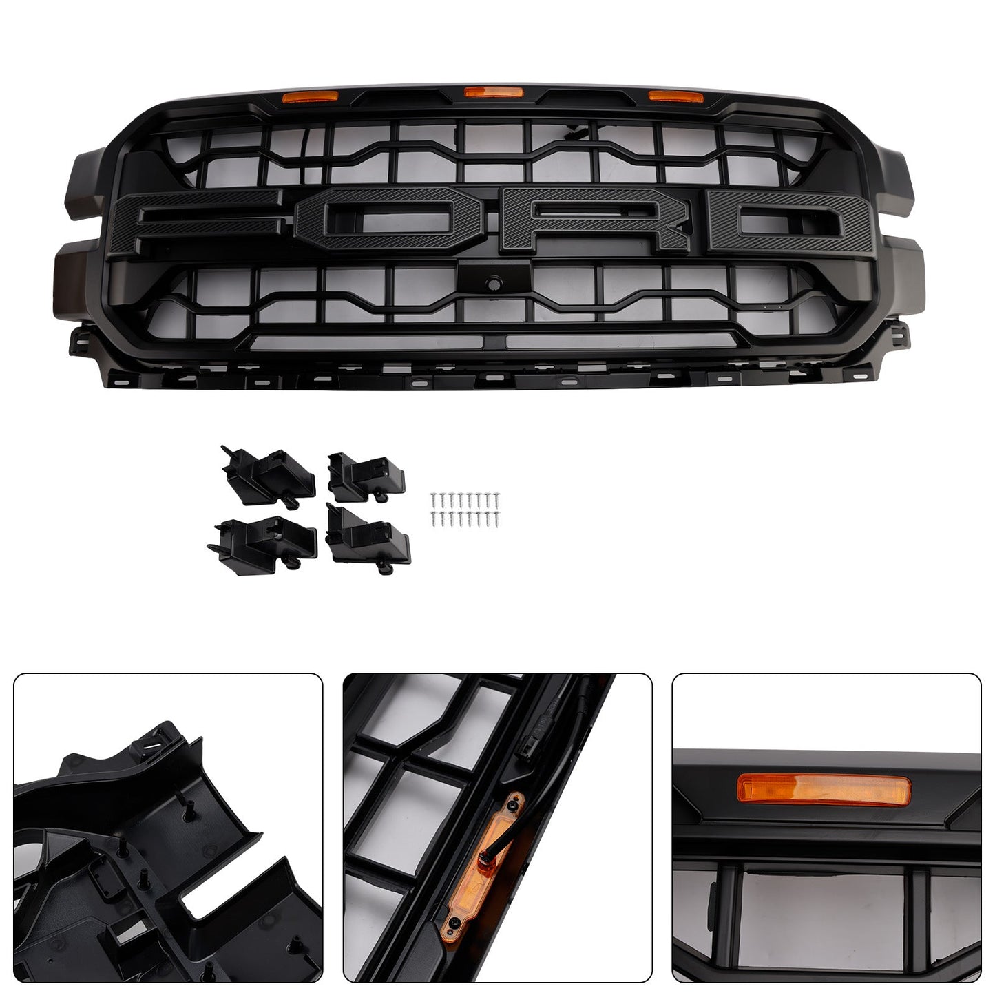 2024-2026 Ford F150 Lariat / King Ranch / Platinum Raptor Style Grille Front Bumper Black Grille W/ LED