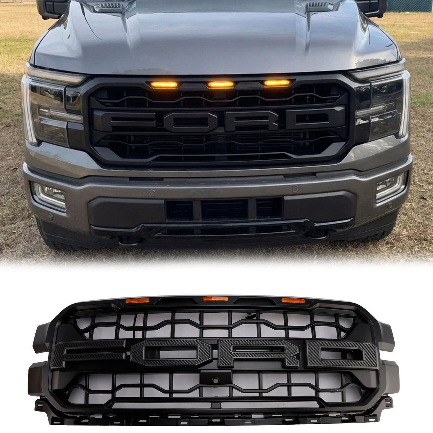Ford F150 2024-2026 Front Grill Raptor Style Front Bumper Replacement Black Grille