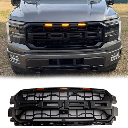 2024-2026 Ford F150 Lariat / King Ranch / Platinum Raptor Style Grille Front Bumper Black Grille W/ LED