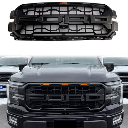 2024-2026 Ford F150 Lariat / King Ranch / Platinum Raptor Style Grille Front Bumper Black Grille W/ LED