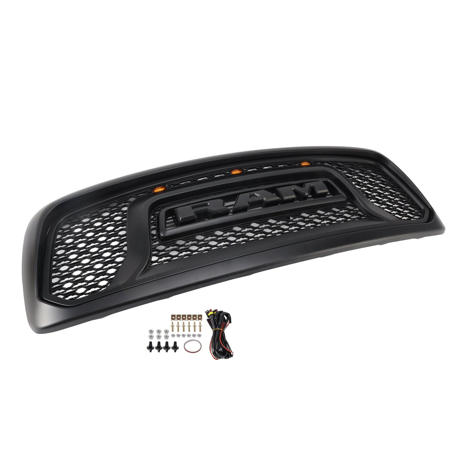 Dodge RAM 1500 2002-2005 Big Horn Style Grill Fron Bumper Black Replacement Grille W/ LED & RAM Letter