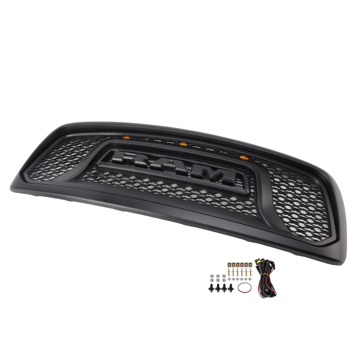 Dodge RAM 1500 2002-2005 Big Horn Style Grill Fron Bumper Black Replacement Grille W/ LED & RAM Letter