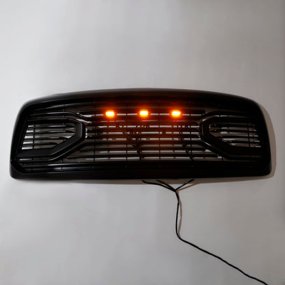 Dodge RAM 1500 2002-2005 Big Horn Style Grill Fron Bumper Black Replacement Grille W/ LED & RAM Letter