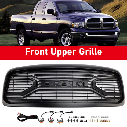 2002-2005 Dodge RAM 1500 Front Grill Big Horn Style Fron Bumper Black Replacement Grille With LED