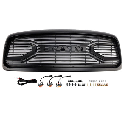 2002-2005 Dodge RAM 1500 Front Grill Big Horn Style Fron Bumper Black Replacement Grille With LED