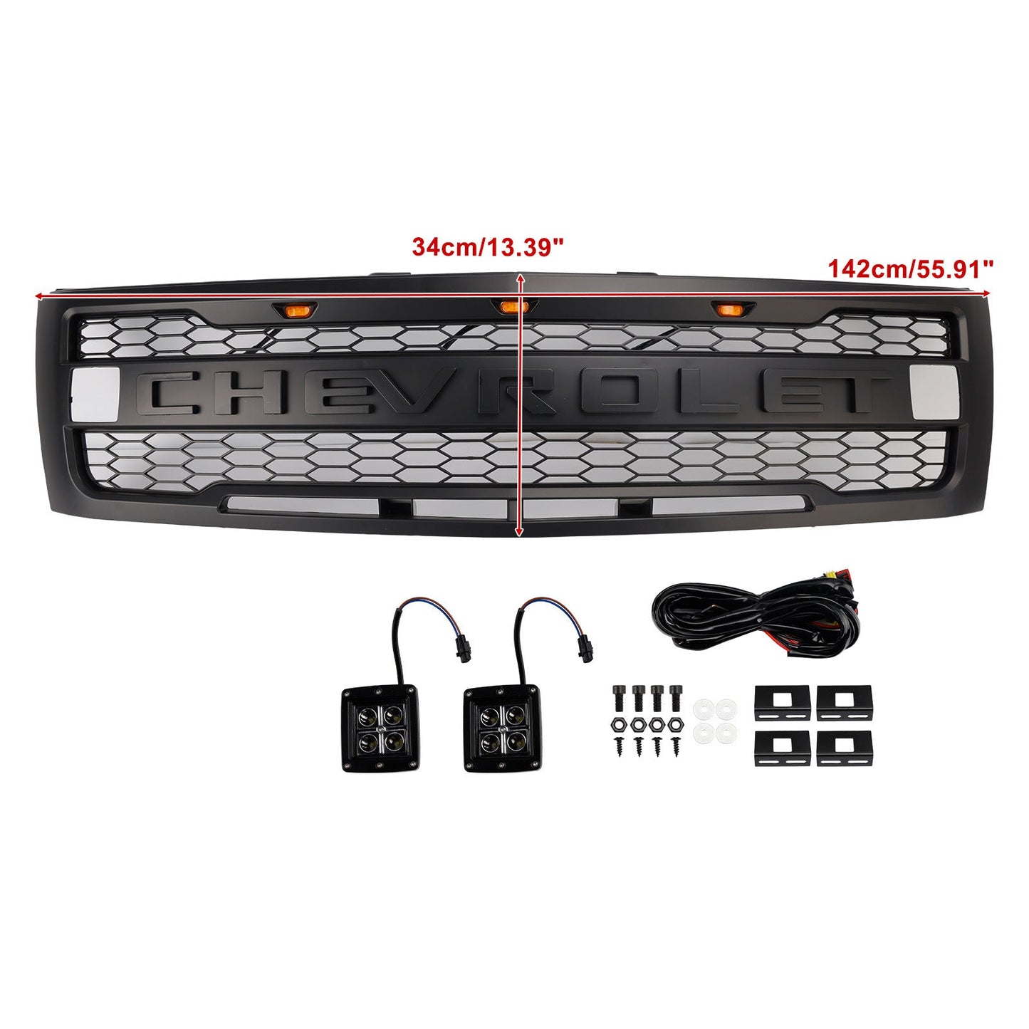 Chevrolet Silverado 1500 2007-2013 Front Grille Front Bumper Black Raptor Grille With LED