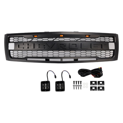 Chevrolet Silverado 1500 2007-2013 Front Grille Front Bumper Black Raptor Grille With LED
