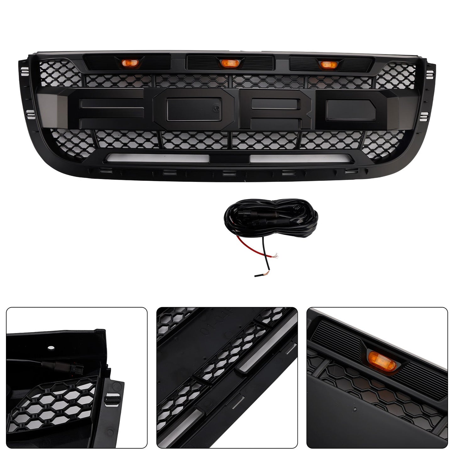 2001-2003 Ford Ranger Raptor Style Grille Front Bumper Replacement Black Grill W/ LED Light