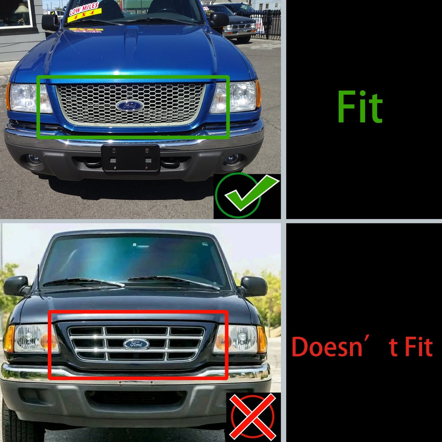 2001-2003 Ford Ranger Raptor Style Grille Front Bumper Replacement Black Grill W/ LED Light